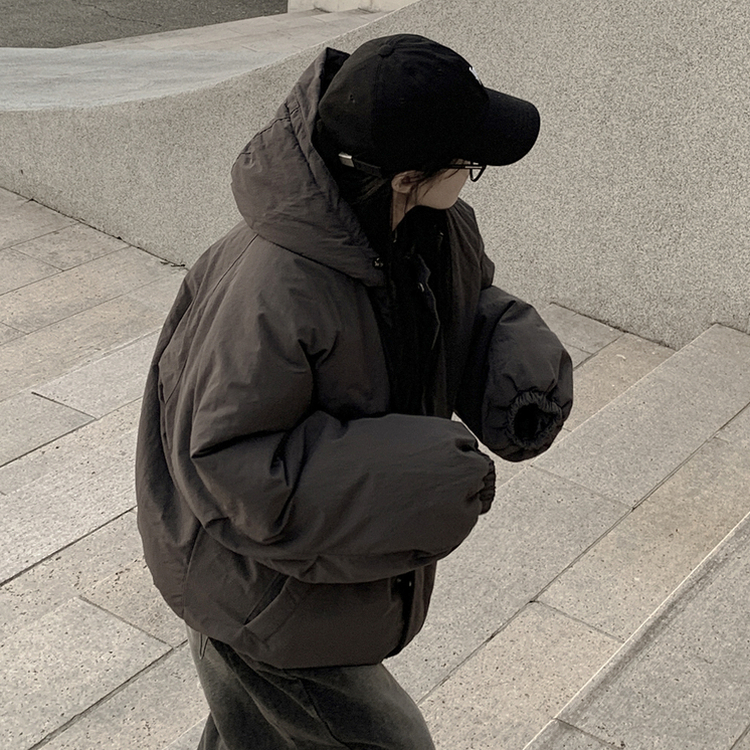 한파종결 패딩엔 후드가 필수 왕오버핏 푸퍼 후드 숏패딩 빅사이즈 먹색