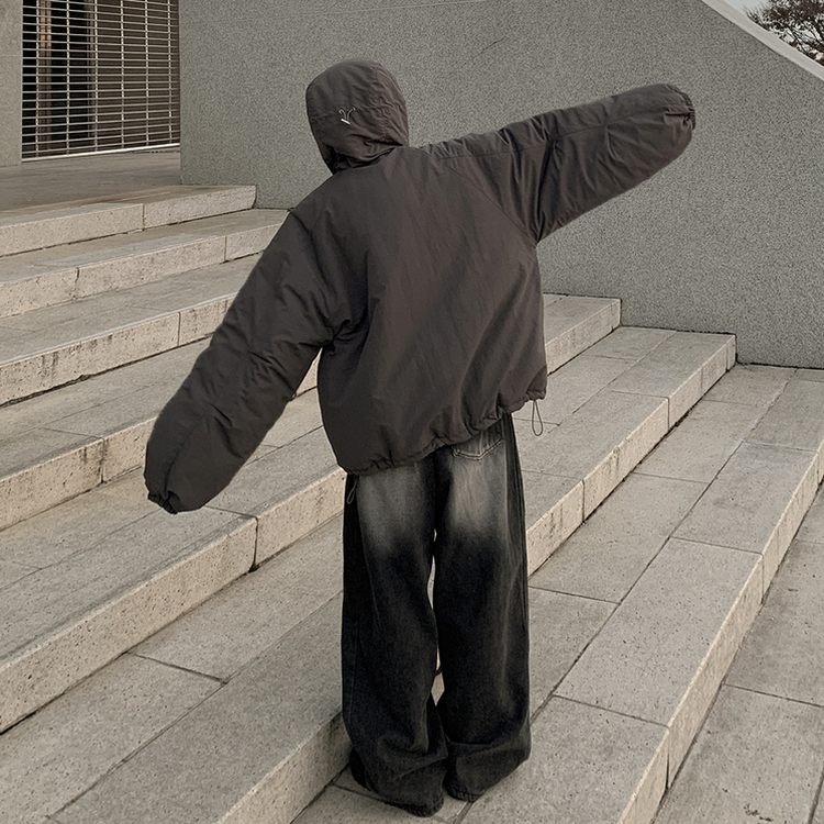 한파종결 패딩엔 후드가 필수 왕오버핏 푸퍼 후드 숏패딩 빅사이즈 먹색