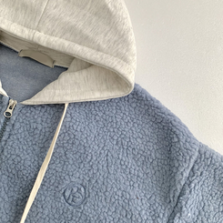 양털 뽀글이 배색 투웨이 스트링 오버핏 덤블 크롭 후드집업 점퍼