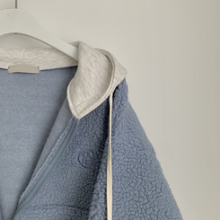 양털 뽀글이 배색 투웨이 스트링 오버핏 덤블 크롭 후드집업 점퍼