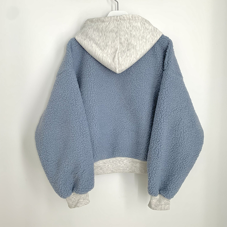 양털 뽀글이 배색 투웨이 스트링 오버핏 덤블 크롭 후드집업 점퍼