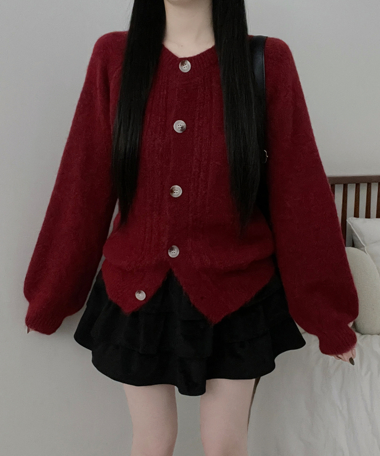 시그니처라운드벌룬루즈핏니트가디건