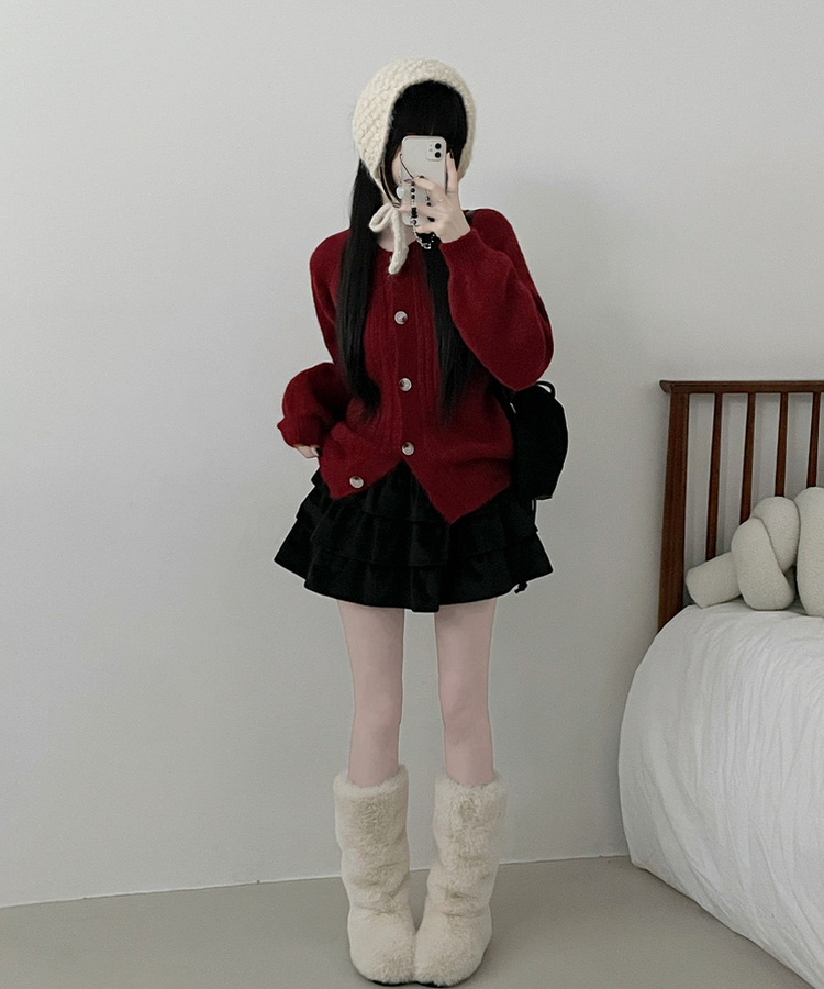 시그니처라운드벌룬루즈핏니트가디건