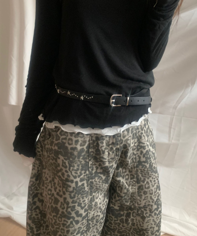 スタースタッドスリムレザーベルト BLACK