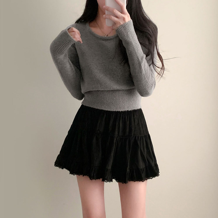 허리3kg 잘록해보이는 핏슬림핏 라운드 니트 그레이