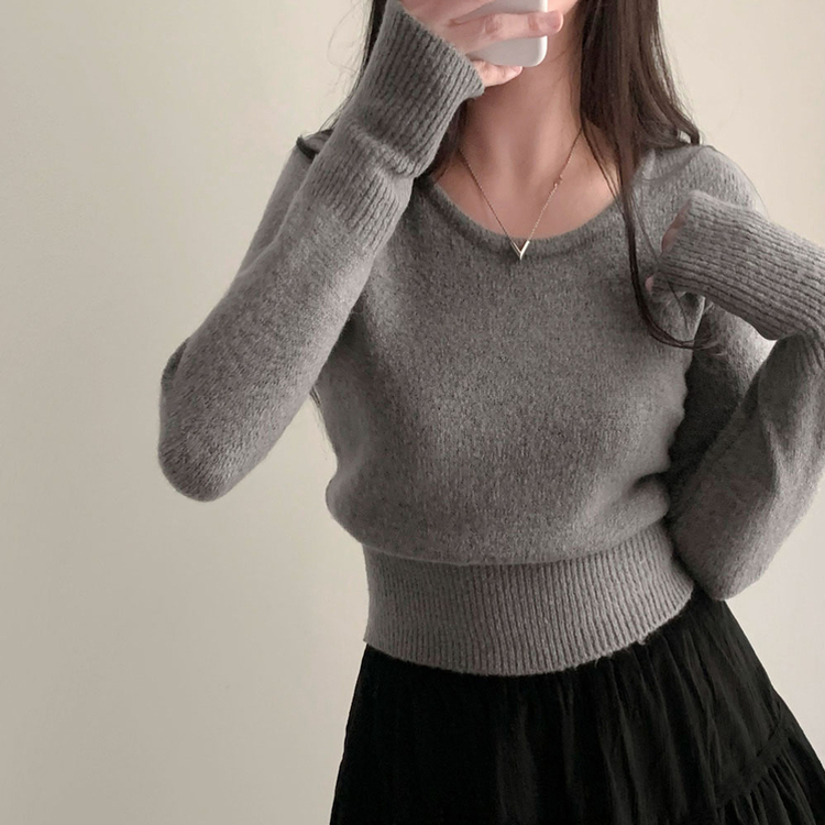 허리3kg 잘록해보이는 핏슬림핏 라운드 니트 그레이