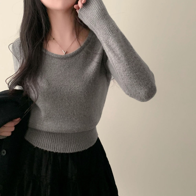 허리3kg 잘록해보이는 핏슬림핏 라운드 니트 그레이