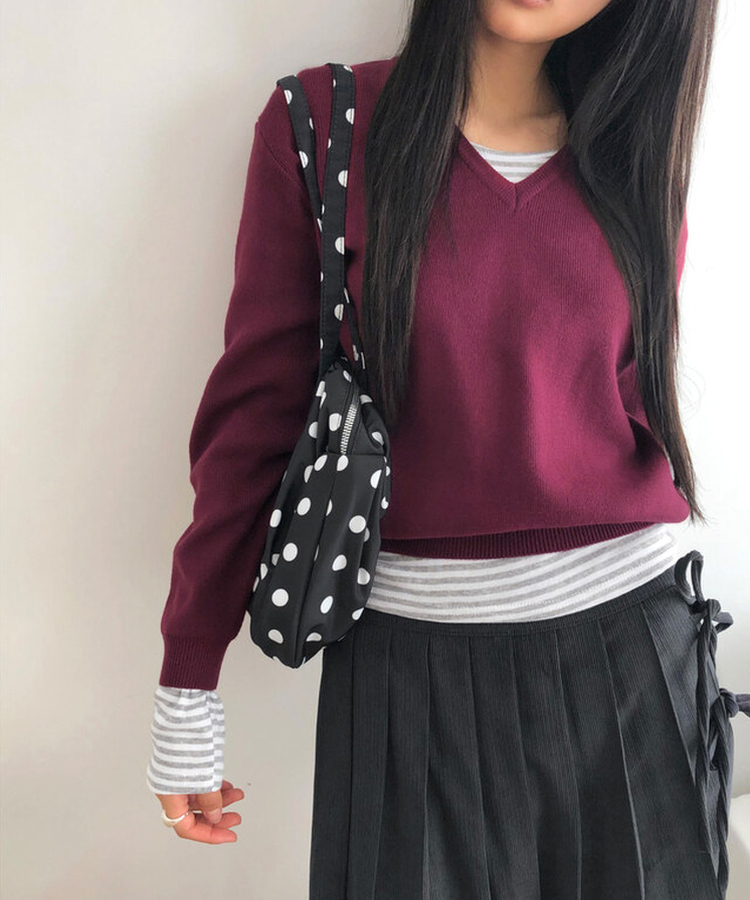 이본 스트라이프 라운드넥 슬림핏 긴팔 티셔츠 회색