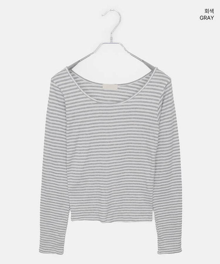 이본 스트라이프 라운드넥 슬림핏 긴팔 티셔츠