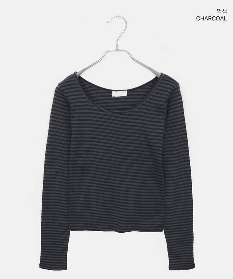 이본 스트라이프 라운드넥 슬림핏 긴팔 티셔츠