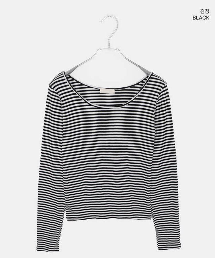 이본 스트라이프 라운드넥 슬림핏 긴팔 티셔츠