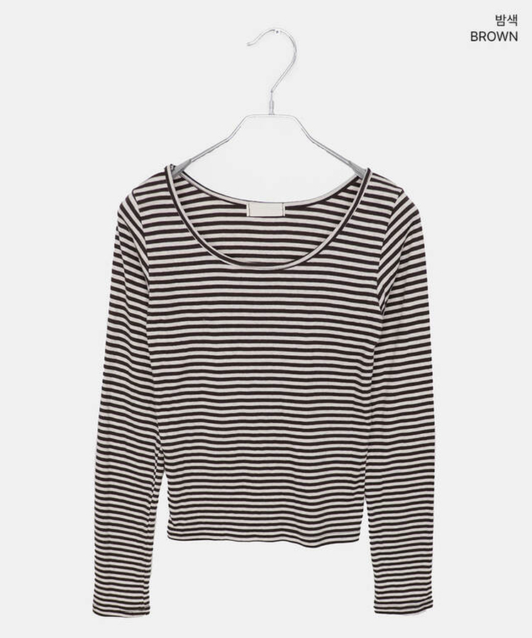 이본 스트라이프 라운드넥 슬림핏 긴팔 티셔츠
