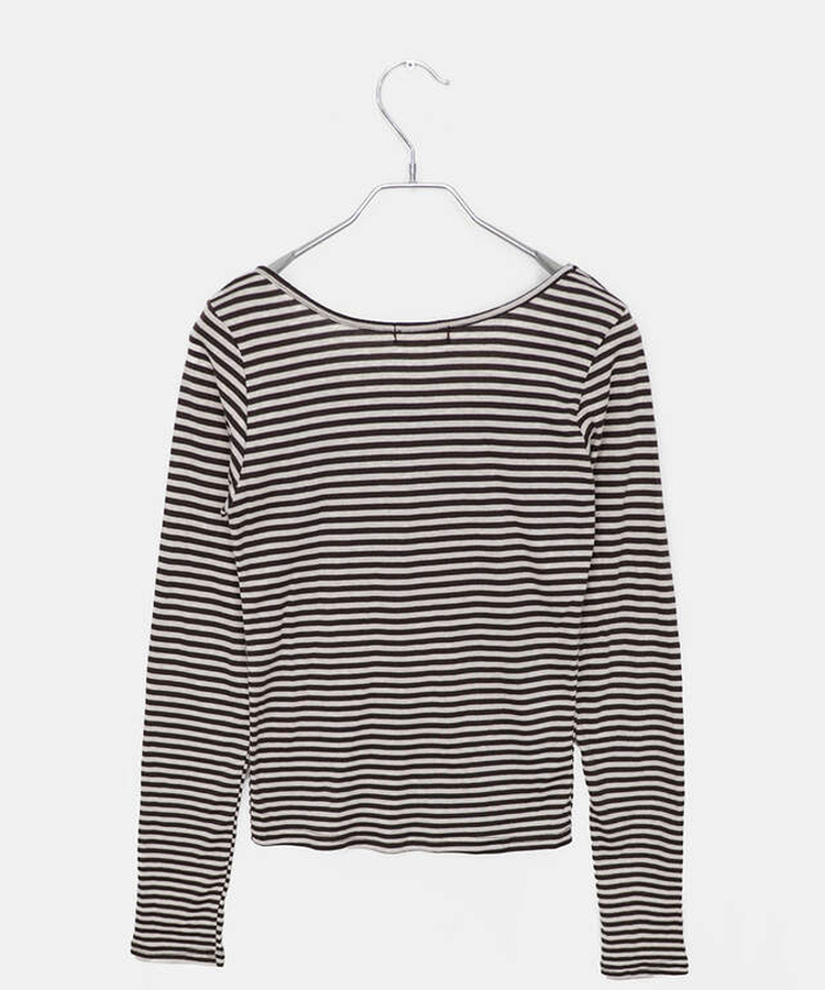 이본 스트라이프 라운드넥 슬림핏 긴팔 티셔츠