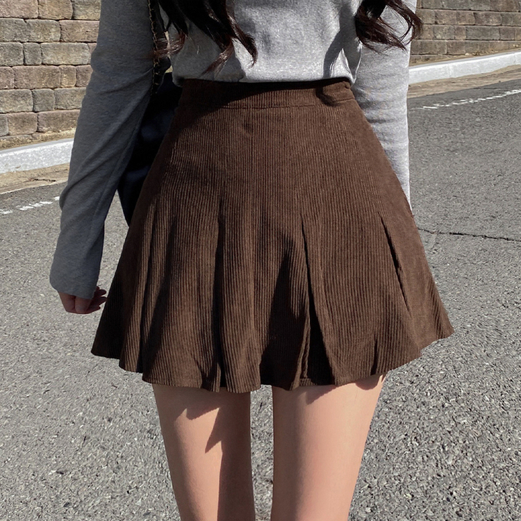 プリーツコーデュロイスカートパンツ BROWN