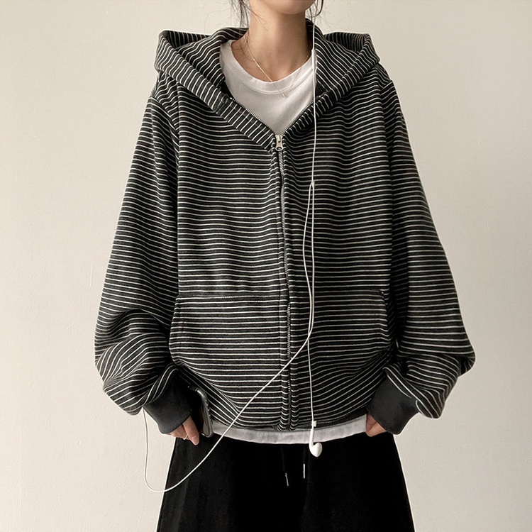 ふわふわニットフードジップアップ｜ジャンパー｜韓国