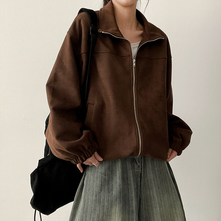 ストリングスエードジップアップジャンパー BROWN