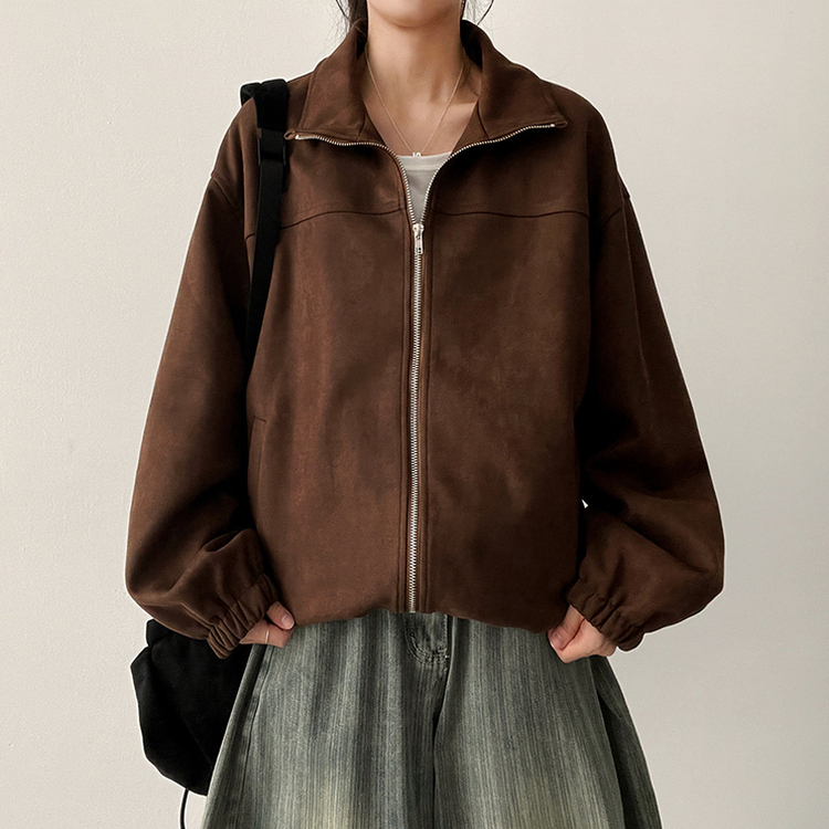 ストリングスエードジップアップジャンパー BROWN