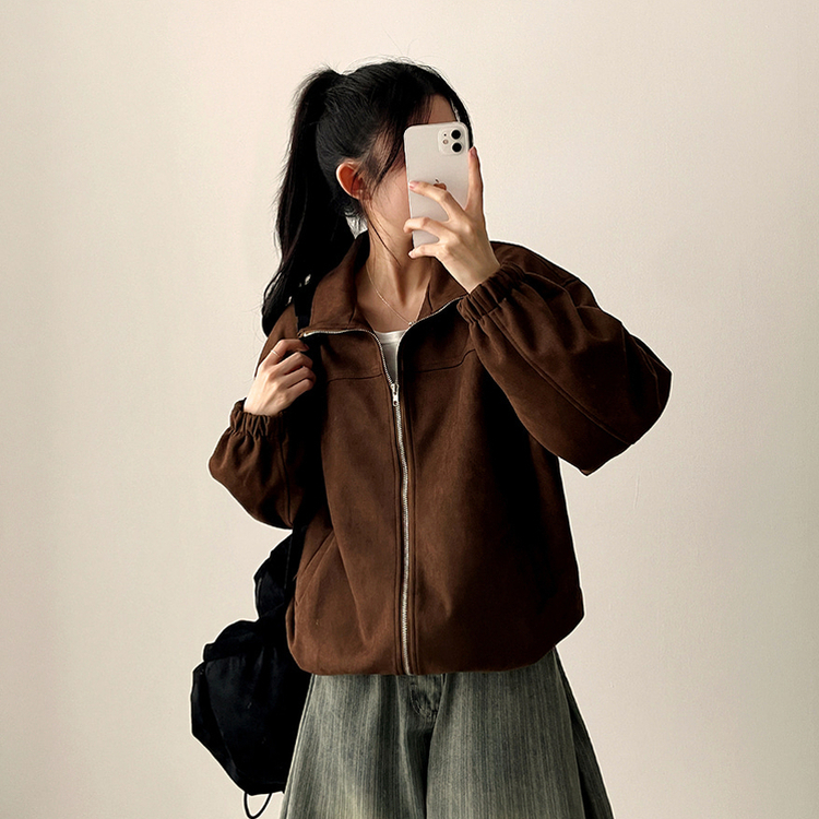 ストリングスエードジップアップジャンパー BROWN