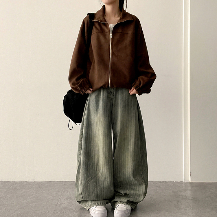 ストリングスエードジップアップジャンパー BROWN