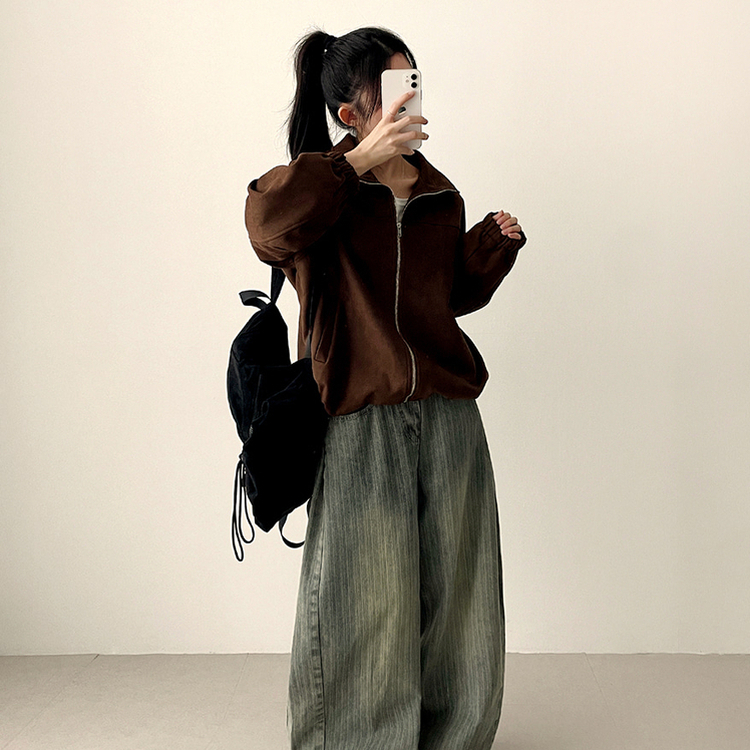 ストリングスエードジップアップジャンパー BROWN