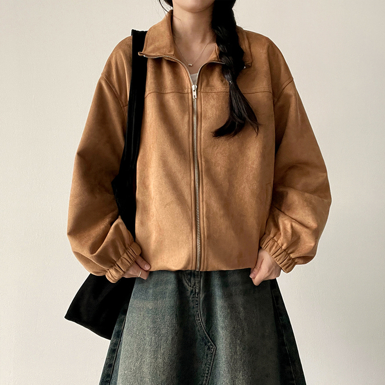 ストリングスエードジップアップジャンパー CAMEL