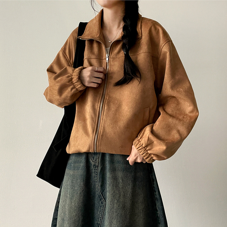 ストリングスエードジップアップジャンパー CAMEL