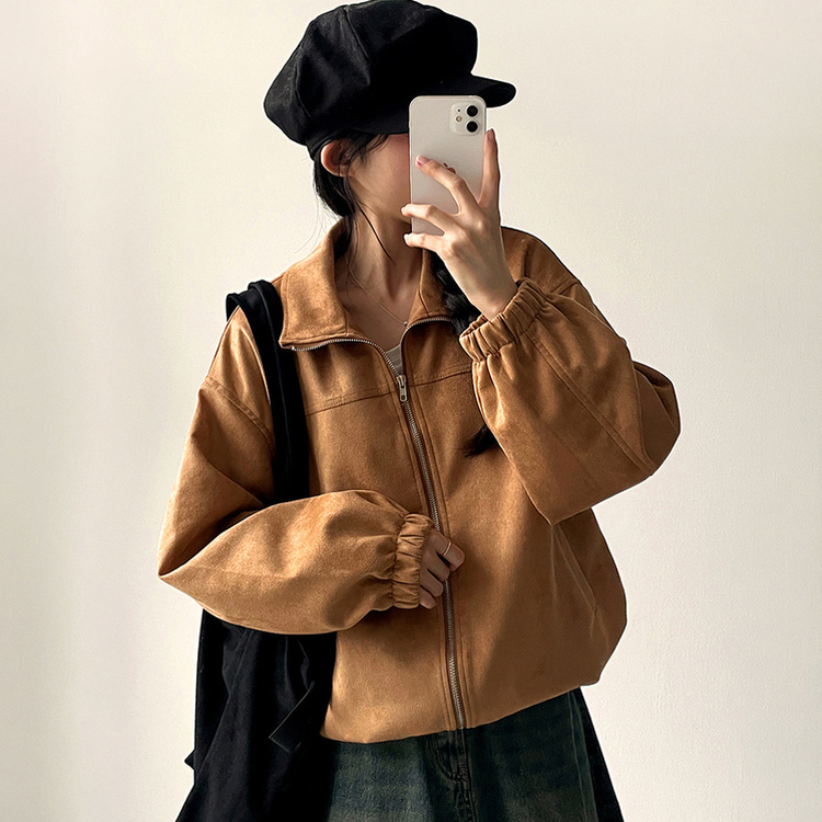 ストリングスエードジップアップジャンパー CAMEL