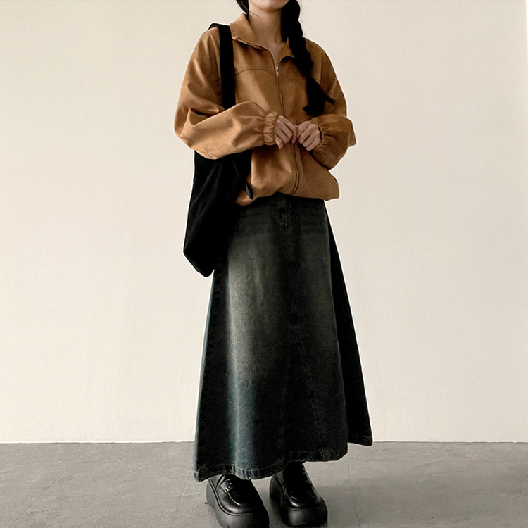 ストリングスエードジップアップジャンパー CAMEL