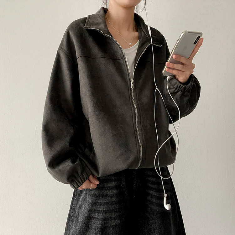 ストリングスエードジップアップジャンパー GREY