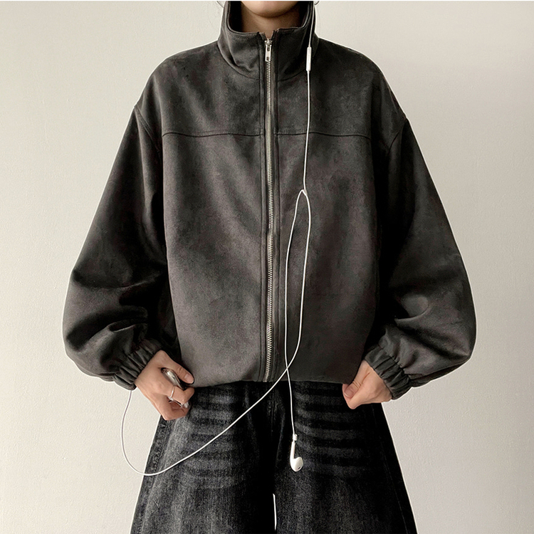 ストリングスエードジップアップジャンパー GREY