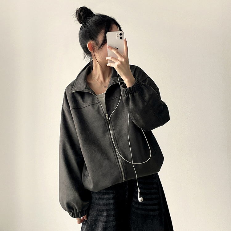 ストリングスエードジップアップジャンパー GREY