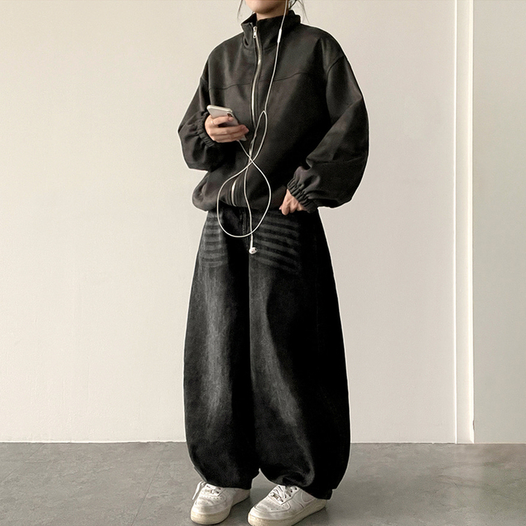 ストリングスエードジップアップジャンパー GREY