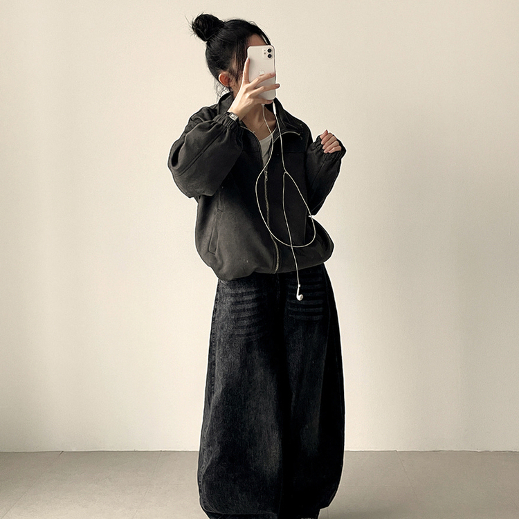 ストリングスエードジップアップジャンパー GREY