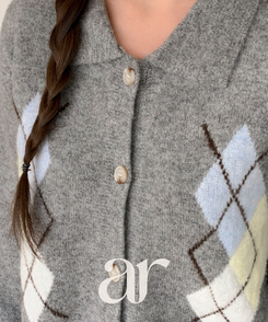 アーガイルチェックウールニットカーディガン   GRAY