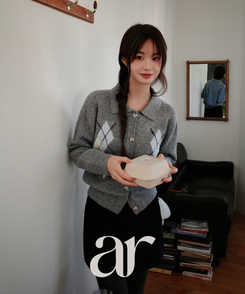 アーガイルチェックウールニットカーディガン   GRAY