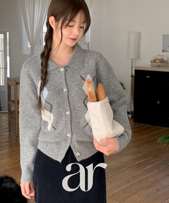 アーガイルチェックウールニットカーディガン   GRAY