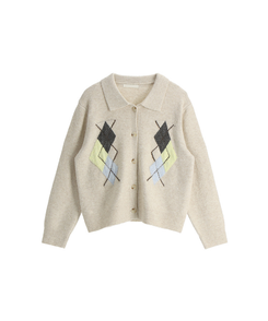 アーガイルチェックウールニットカーディガン