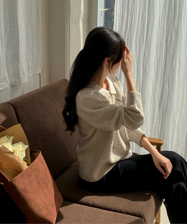 アーガイルチェックウールニットカーディガン   BEIGE