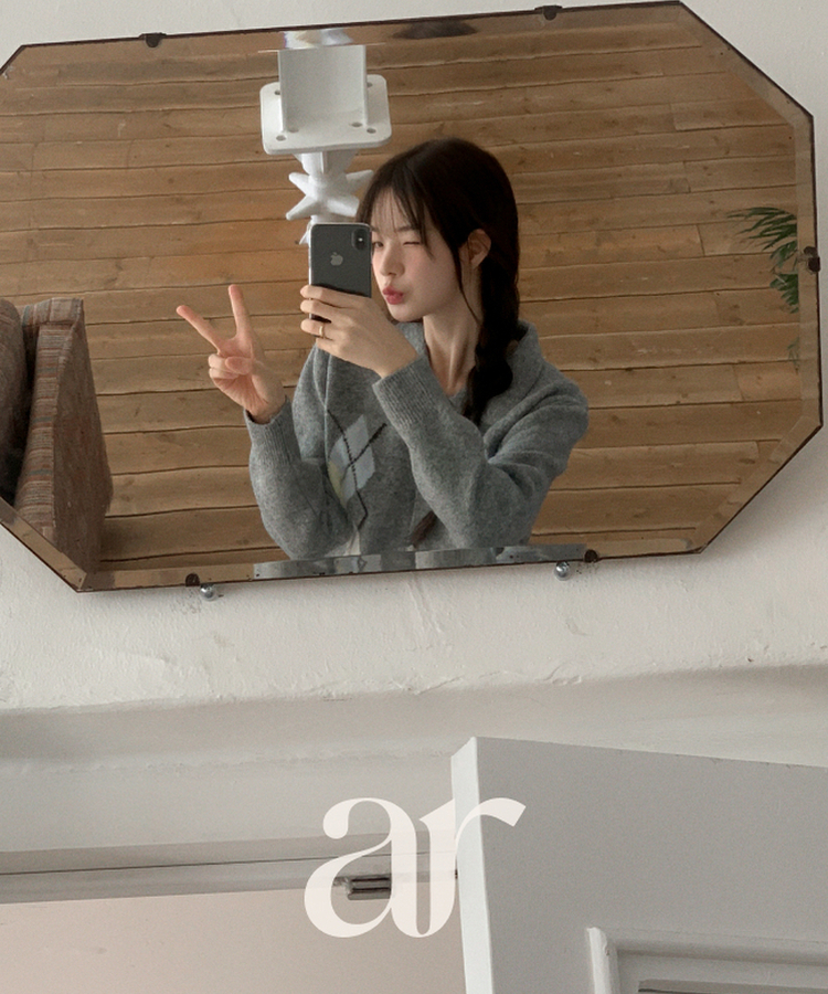 アーガイルチェックウールニットカーディガン   GRAY