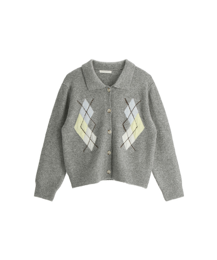 アーガイルチェックウールニットカーディガン