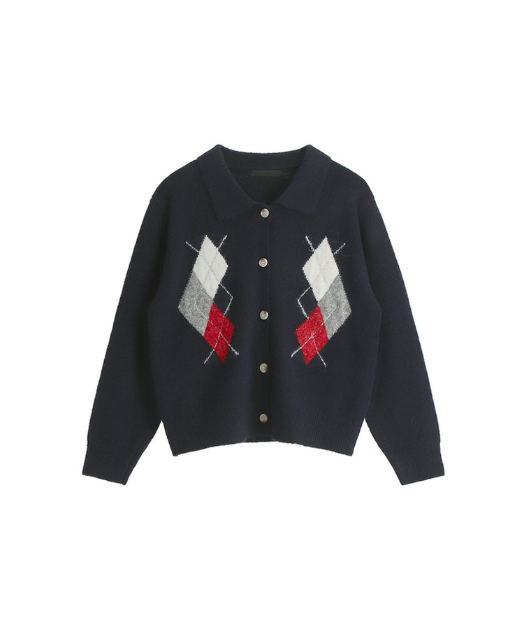 アーガイルチェックウールニットカーディガン