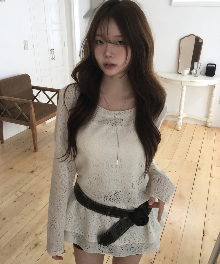 レイヤードパターンレースワンピース IVORY