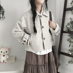 빈티지 모리걸 버튼 포켓 둥근카라 숏 코트 자켓 프레피 베이지