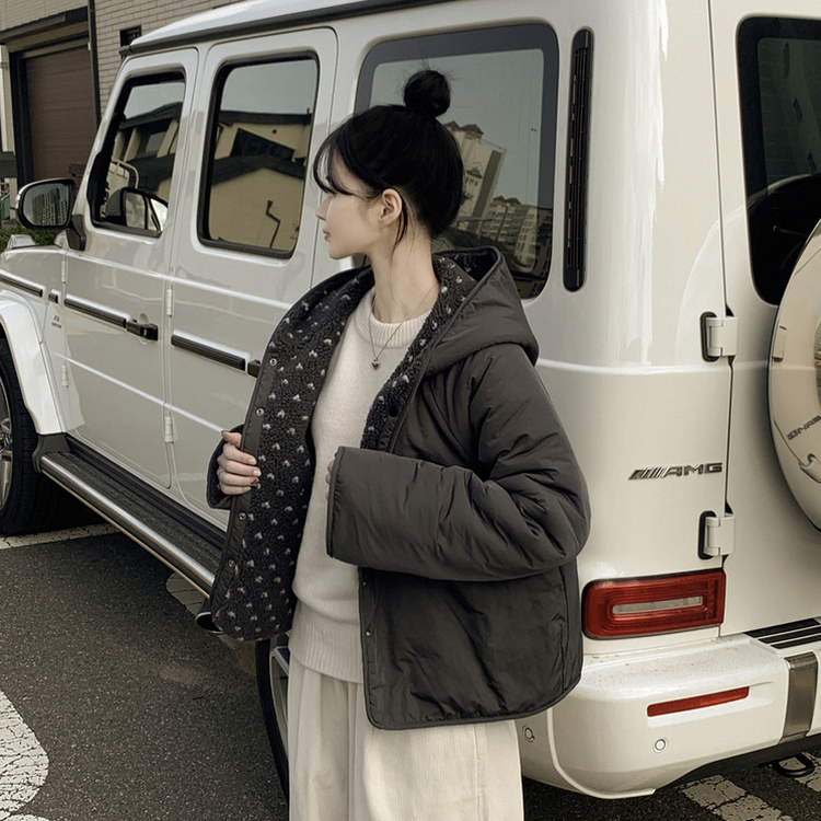 リバーシブルボアドットダウン CHARCOAL