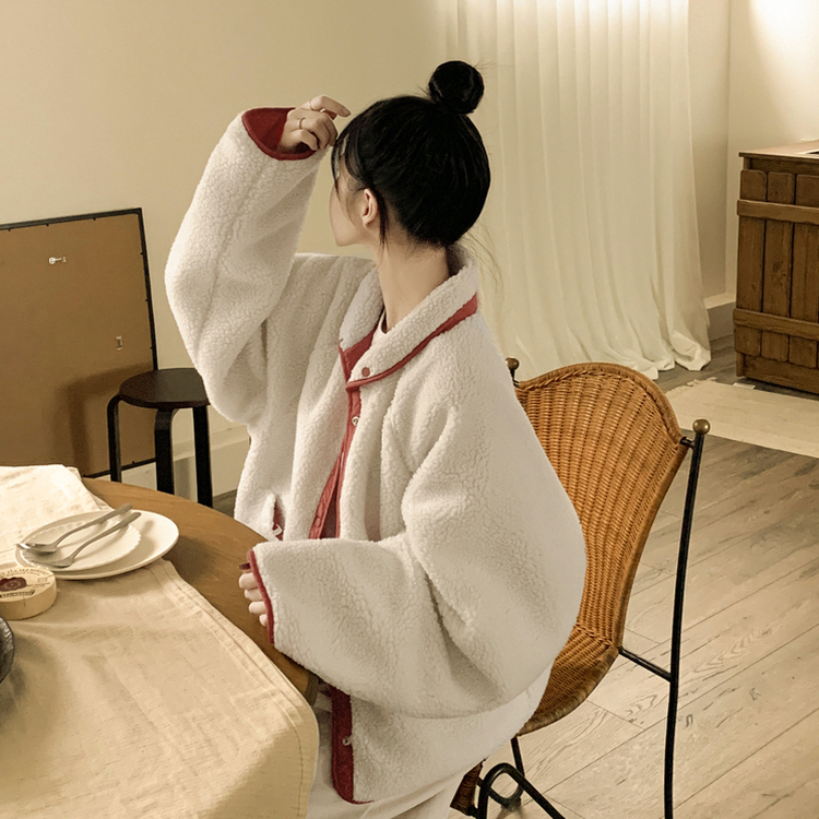 왕오버핏 귀여운 뽀글이 배색 하이넥 포켓 후리스야상 자켓 리버시블 점퍼 패딩