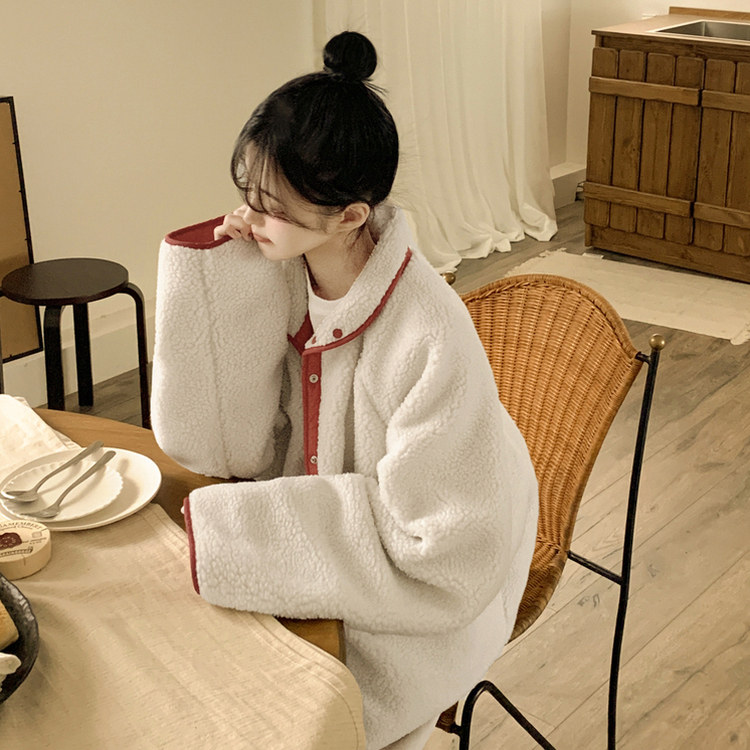 왕오버핏 귀여운 뽀글이 배색 하이넥 포켓 후리스야상 자켓 리버시블 점퍼 패딩