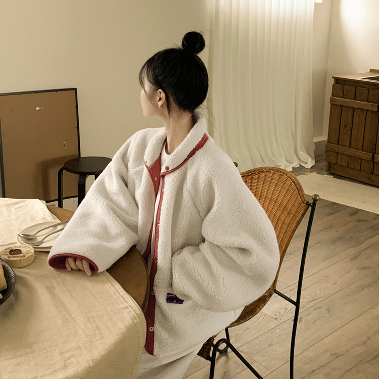 왕오버핏 귀여운 뽀글이 배색 하이넥 포켓 후리스야상 자켓 리버시블 점퍼 패딩