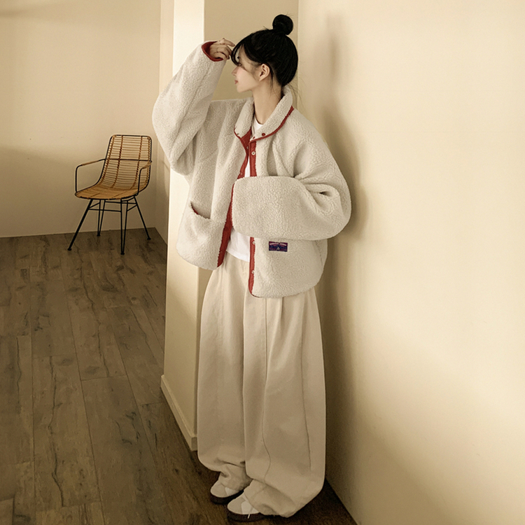 왕오버핏 귀여운 뽀글이 배색 하이넥 포켓 후리스야상 자켓 리버시블 점퍼 패딩