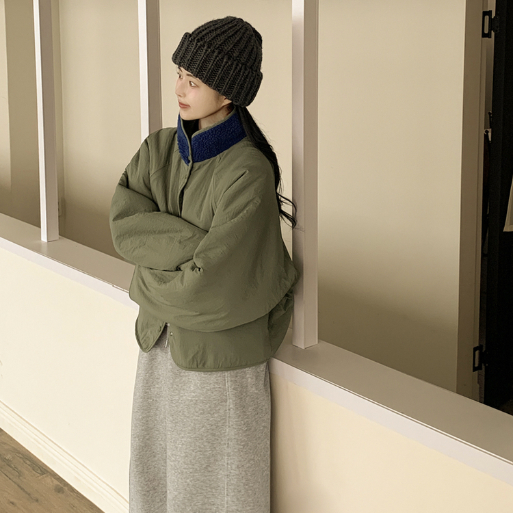 왕오버핏 귀여운 뽀글이 배색 하이넥 포켓 후리스야상 자켓 리버시블 점퍼 패딩