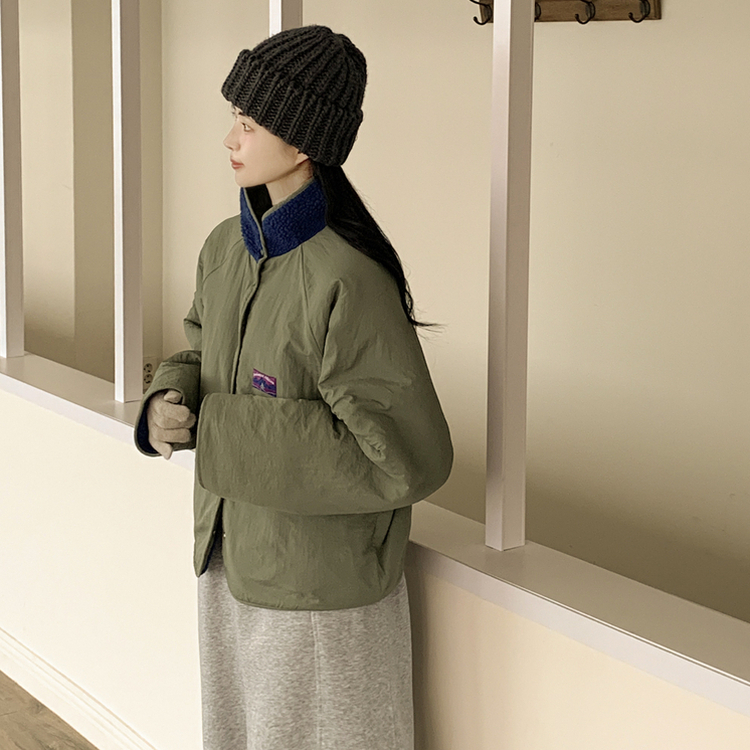 왕오버핏 귀여운 뽀글이 배색 하이넥 포켓 후리스야상 자켓 리버시블 점퍼 패딩